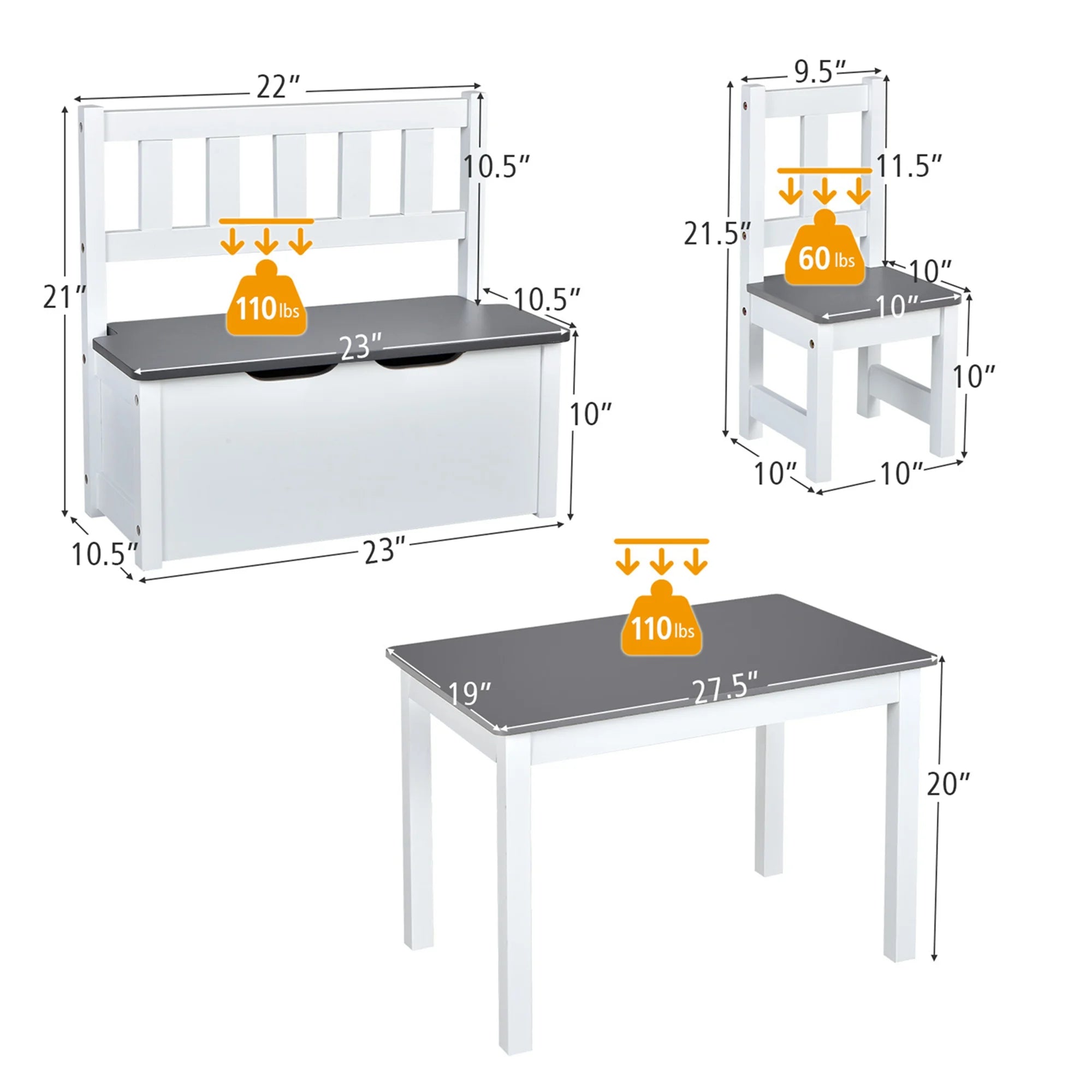 4 PCS Kids Wooden Activity Table & Chairs Set
